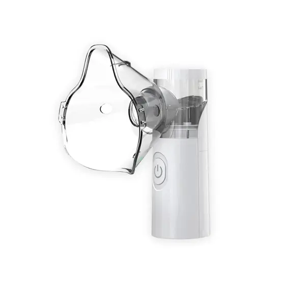 Seller's white Nebu Ease handheld nebulizer with clear mask and medication cup